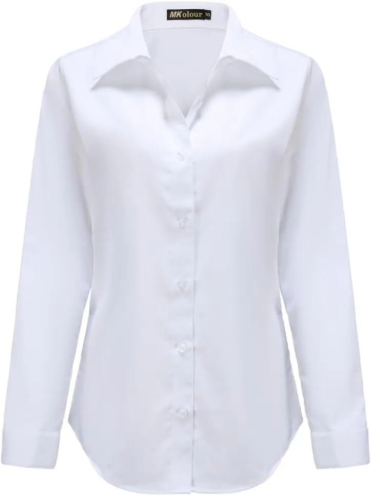 Womens Classic Fit Dress Shirt, White Button Down Shirt for Women, Wrinkle Free Collared Blouse, Dressy Casual Work Tops