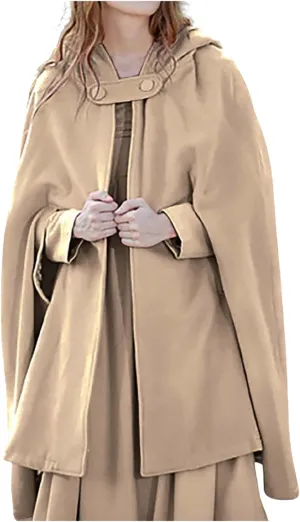 Women's Cloak Hood Wool-Blend Cape Coat Winter Cardigans Plus Size Thick Coat Solid/Classic Scotland Plaid Jackets