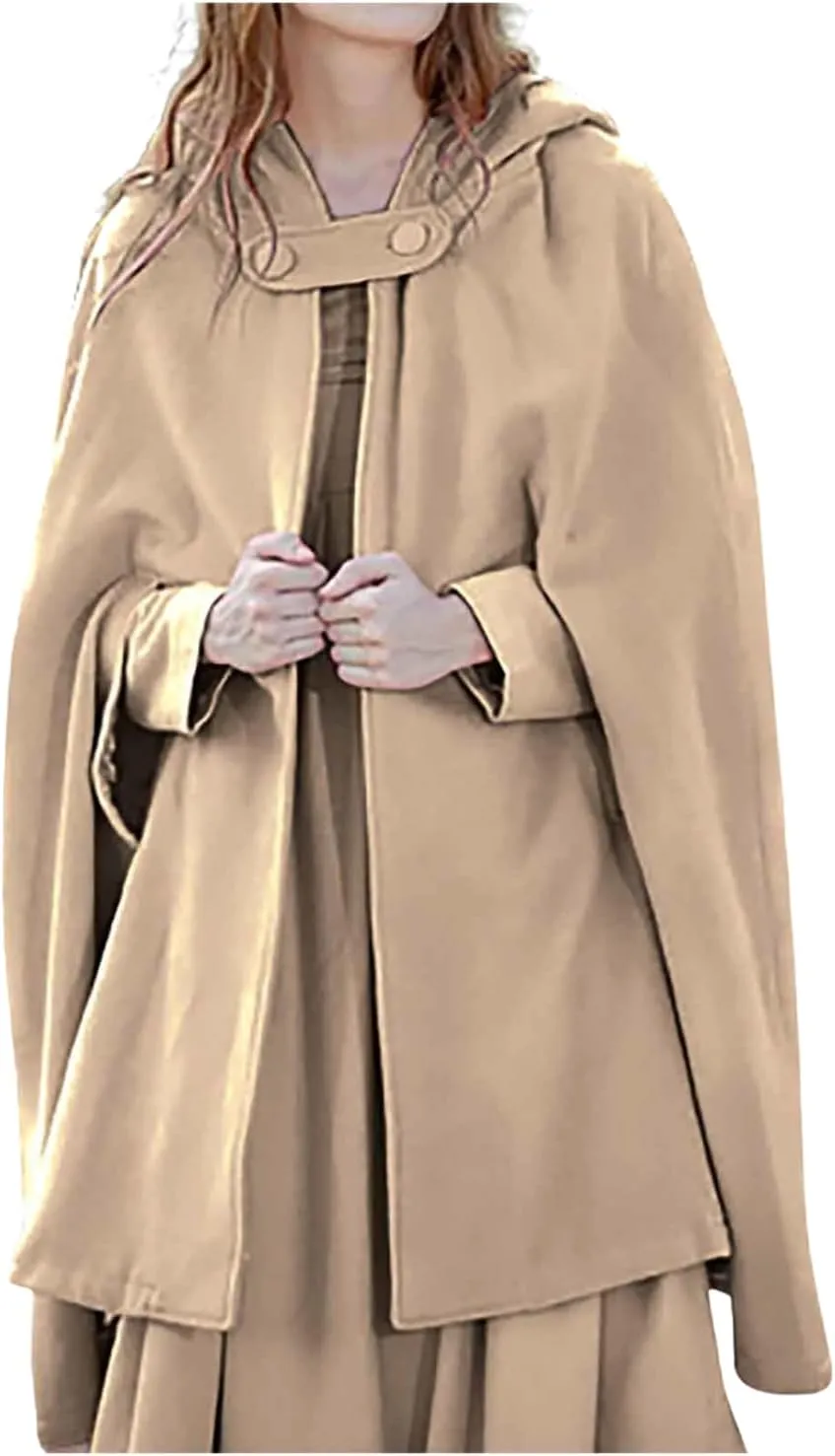 Women's Cloak Hood Wool-Blend Cape Coat Winter Cardigans Plus Size Thick Coat Solid/Classic Scotland Plaid Jackets