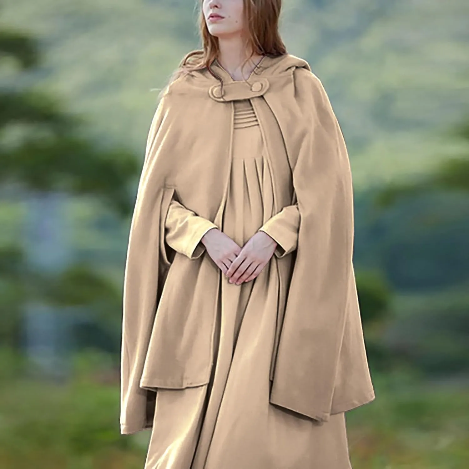 Women's Cloak Hood Wool-Blend Cape Coat Winter Cardigans Plus Size Thick Coat Solid/Classic Scotland Plaid Jackets