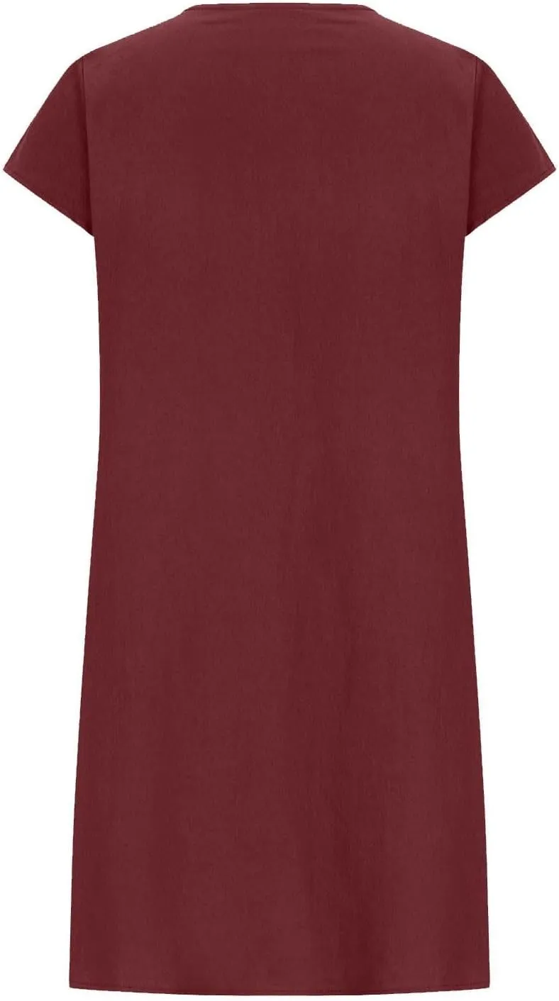 Women's Cotton Linen Midi Dress Plus Size Cap Sleeve Pleated Summer Dresses Vacation 2025 Crew Neck Casual Dress
