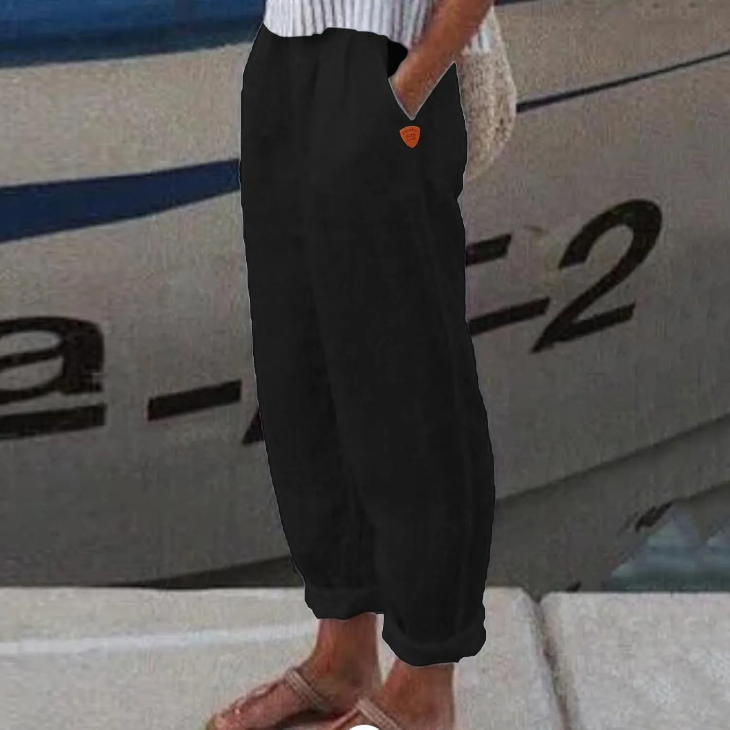 Womens Cotton Linen Pants Hight Elastic Waist Drawstring Straight Leg Summer 2025 Trendy Beach Yoga Trousers with Pockets