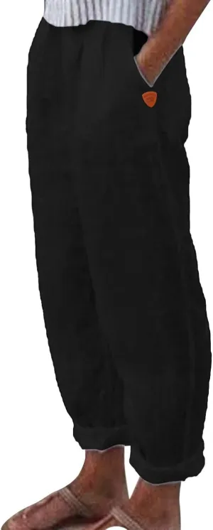Womens Cotton Linen Pants Hight Elastic Waist Drawstring Straight Leg Summer 2025 Trendy Beach Yoga Trousers with Pockets