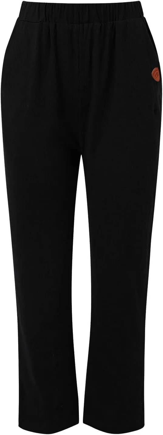 Womens Cotton Linen Pants Hight Elastic Waist Drawstring Straight Leg Summer 2025 Trendy Beach Yoga Trousers with Pockets