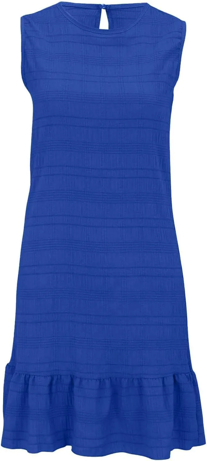 Women's Crewneck Ruffle Hem A Line Dresses Sleeveless Elegant Flowy Mini Dress Summer Casual Cute Beach Sundress