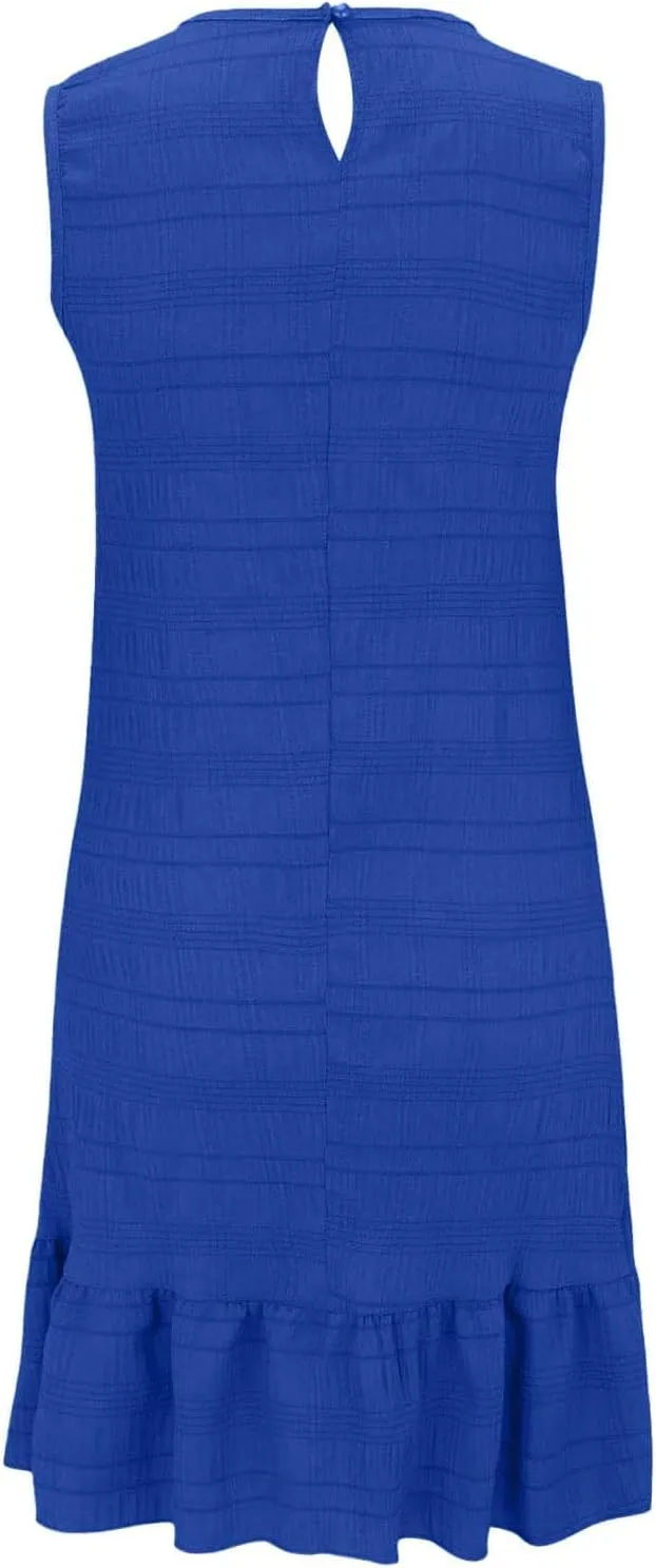 Women's Crewneck Ruffle Hem A Line Dresses Sleeveless Elegant Flowy Mini Dress Summer Casual Cute Beach Sundress