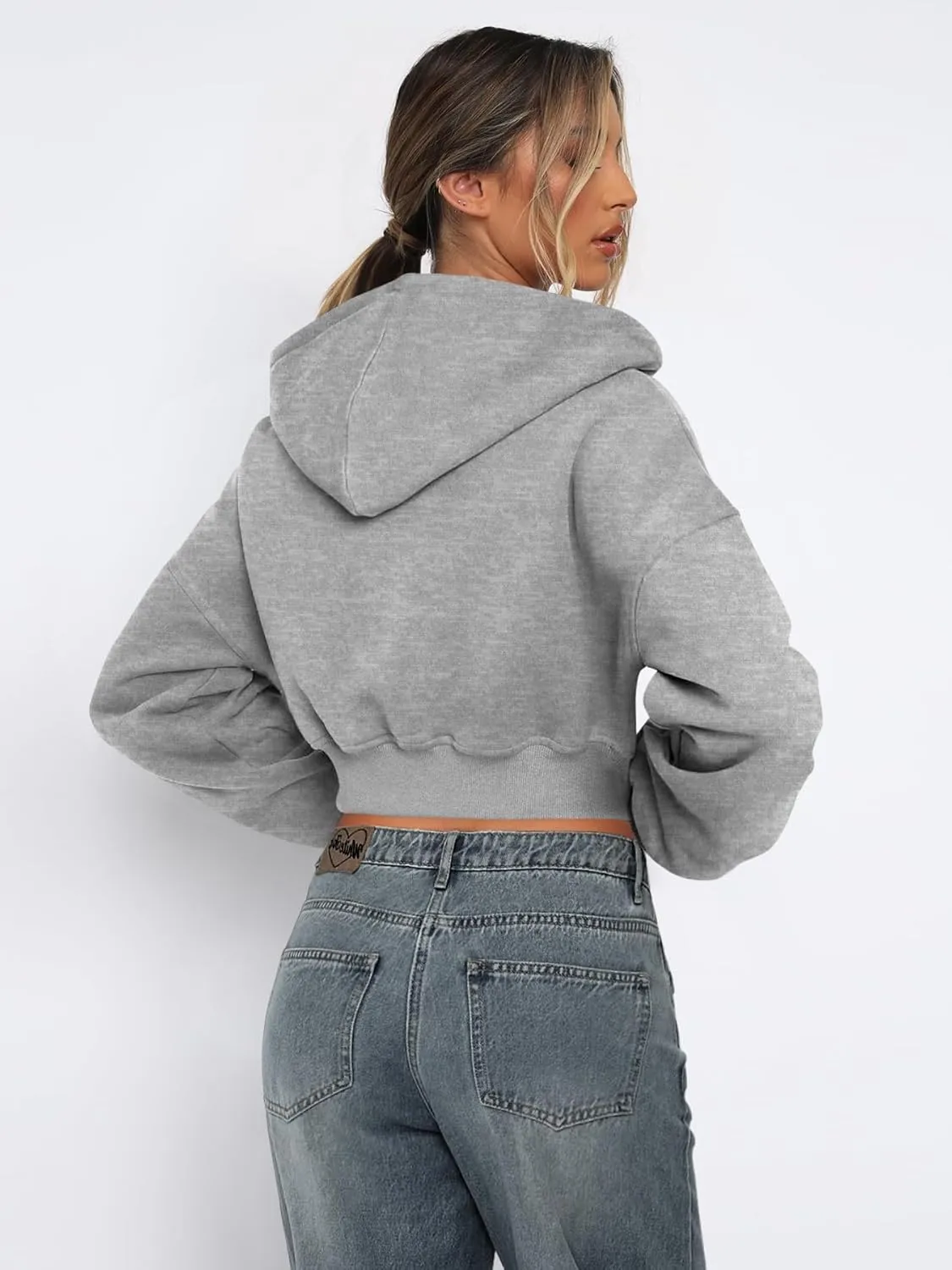 Womens Cropped Zip Up Hoodies Loose Fleece Sweatshirts Casual Hooded Jackets Trendy Y2K Clothes