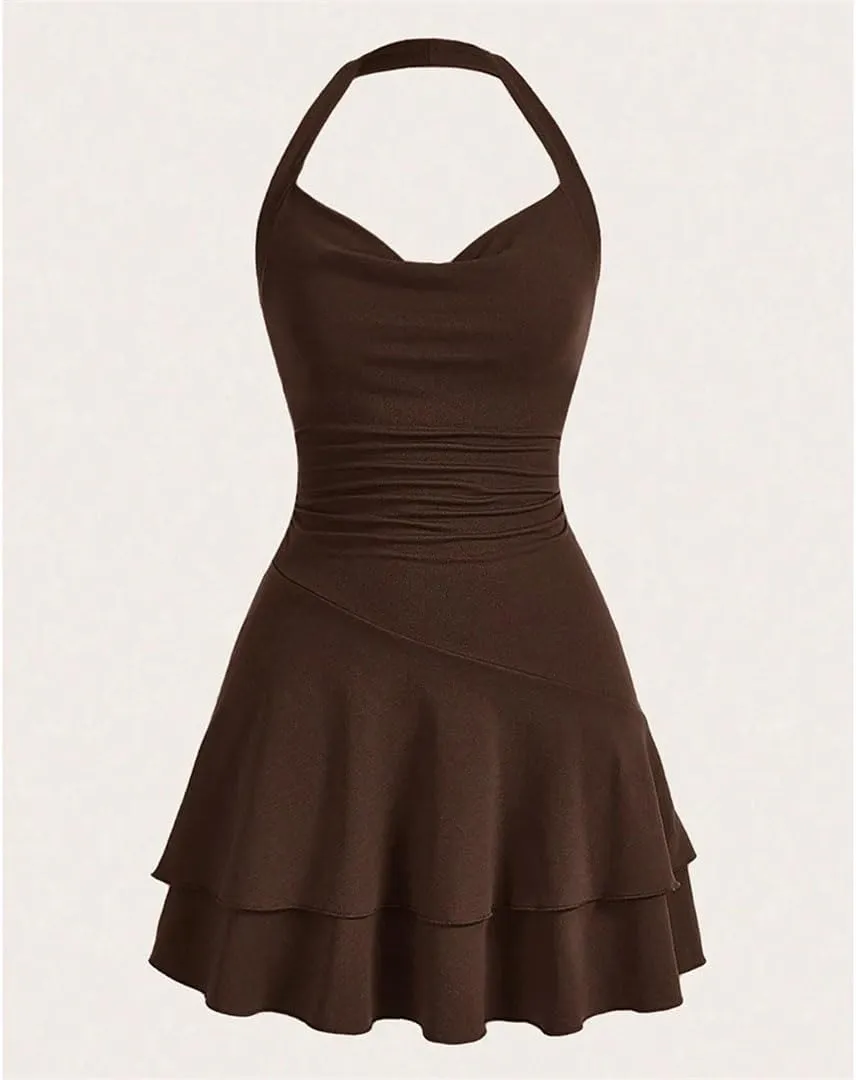 Women's Dresses Elegant Basics Halter Neck Ruffle Pleated A Line Mini Dresses