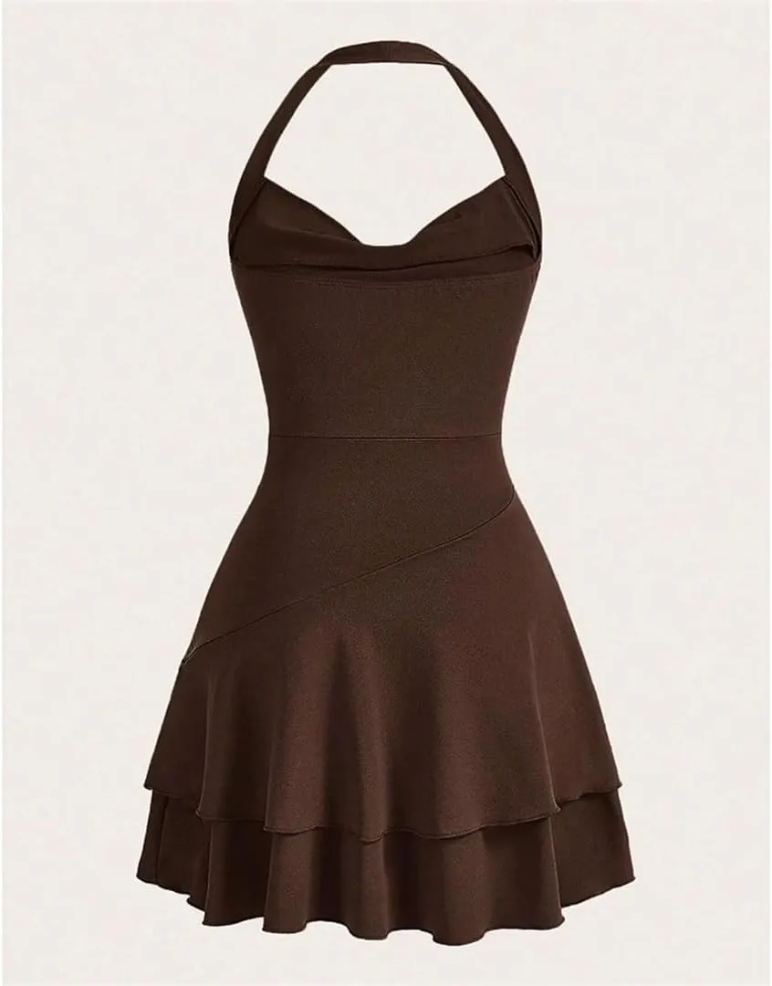 Women's Dresses Elegant Basics Halter Neck Ruffle Pleated A Line Mini Dresses