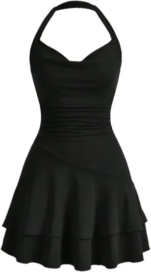 Women's Dresses Elegant Basics Halter Neck Ruffle Pleated A Line Mini Dresses