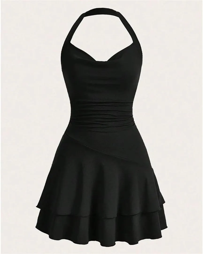 Women's Dresses Elegant Basics Halter Neck Ruffle Pleated A Line Mini Dresses