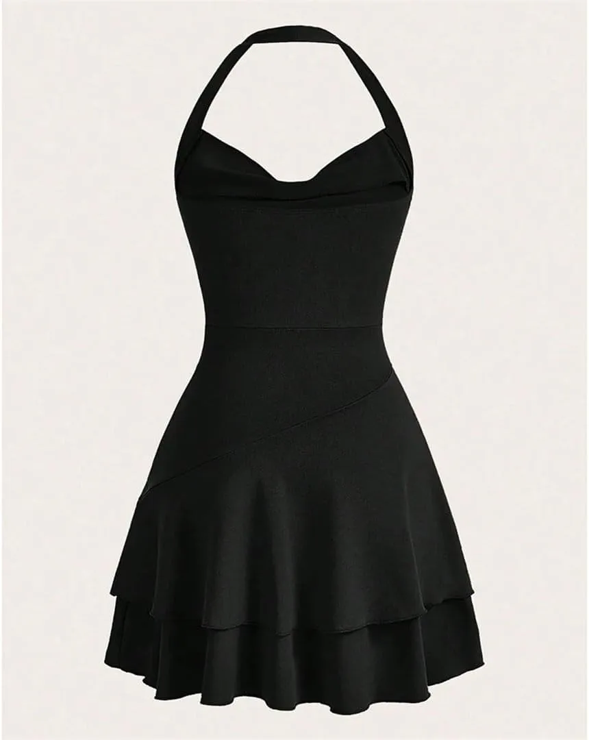 Women's Dresses Elegant Basics Halter Neck Ruffle Pleated A Line Mini Dresses