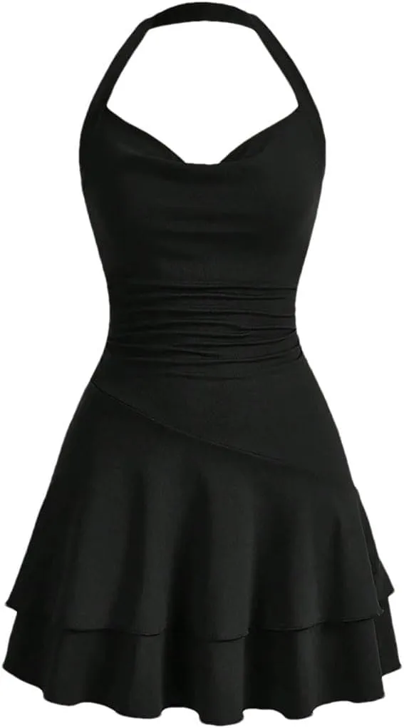 Women's Dresses Elegant Basics Halter Neck Ruffle Pleated A Line Mini Dresses