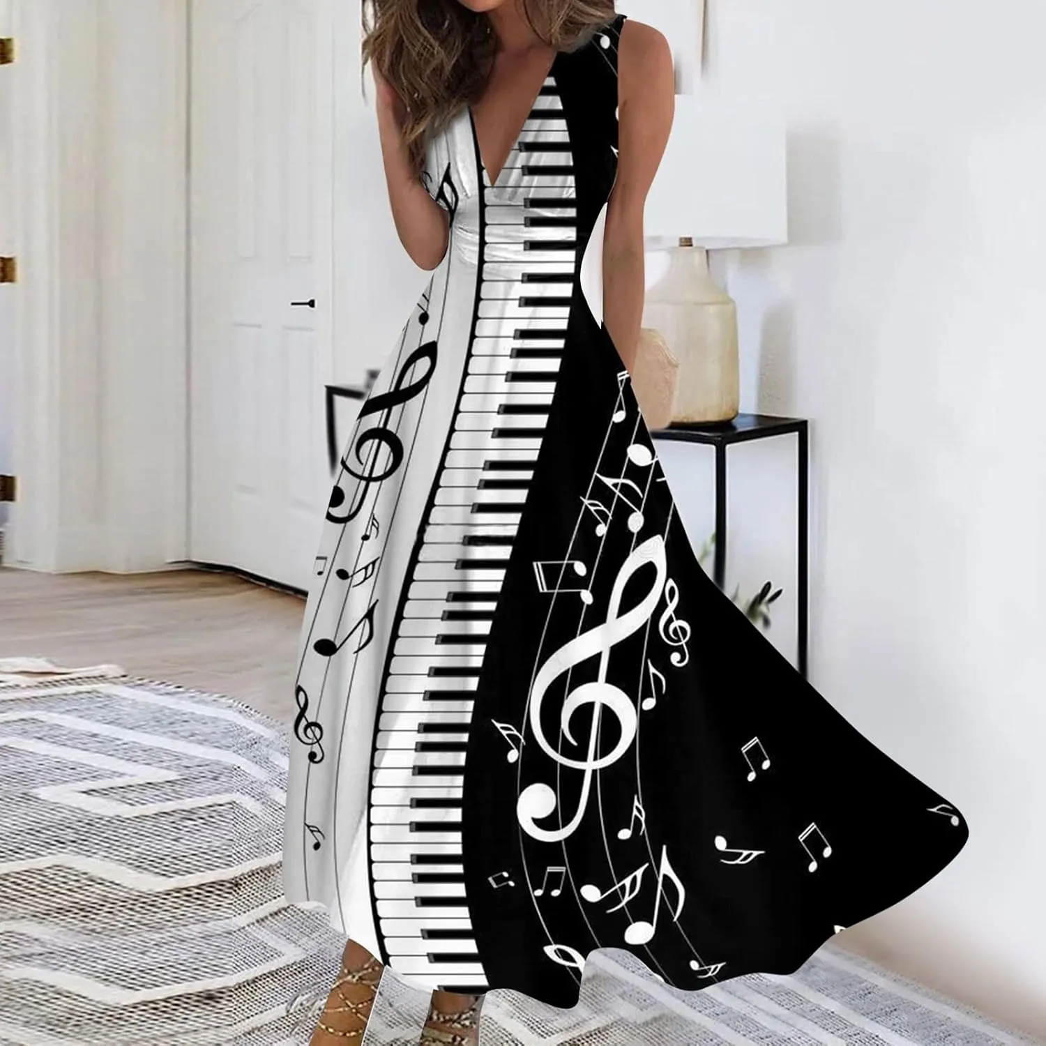 Womens Dresses Flowy Ruched Floral Print Sundresses Wrap V Neck Sleeveless Maxi Dress Elegant Beach Dresses