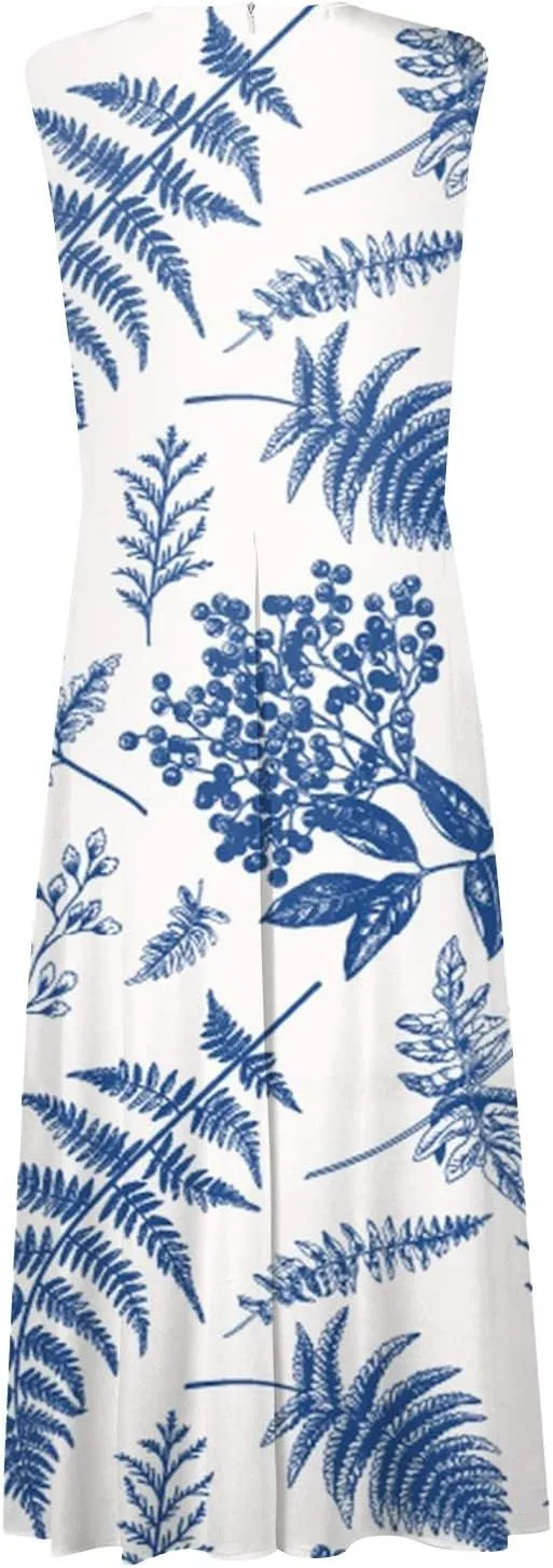Womens Dresses Flowy Ruched Sleeveless Boho Dress Wrap V Neck Floral Print Beach Dresses Elegant Sundresses
