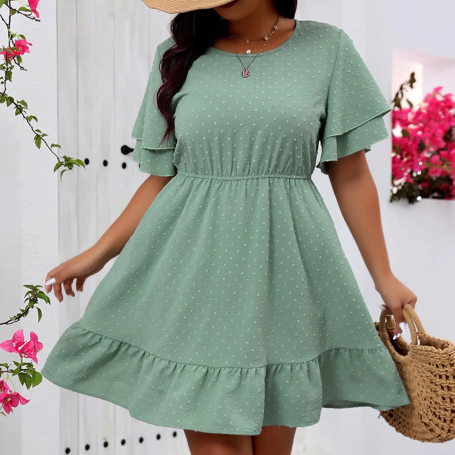 Womens Dresses Short Sleeve Dresses for Women Boat Neck Maxi Long Midi Flowy Fall Summer Dresses 2025