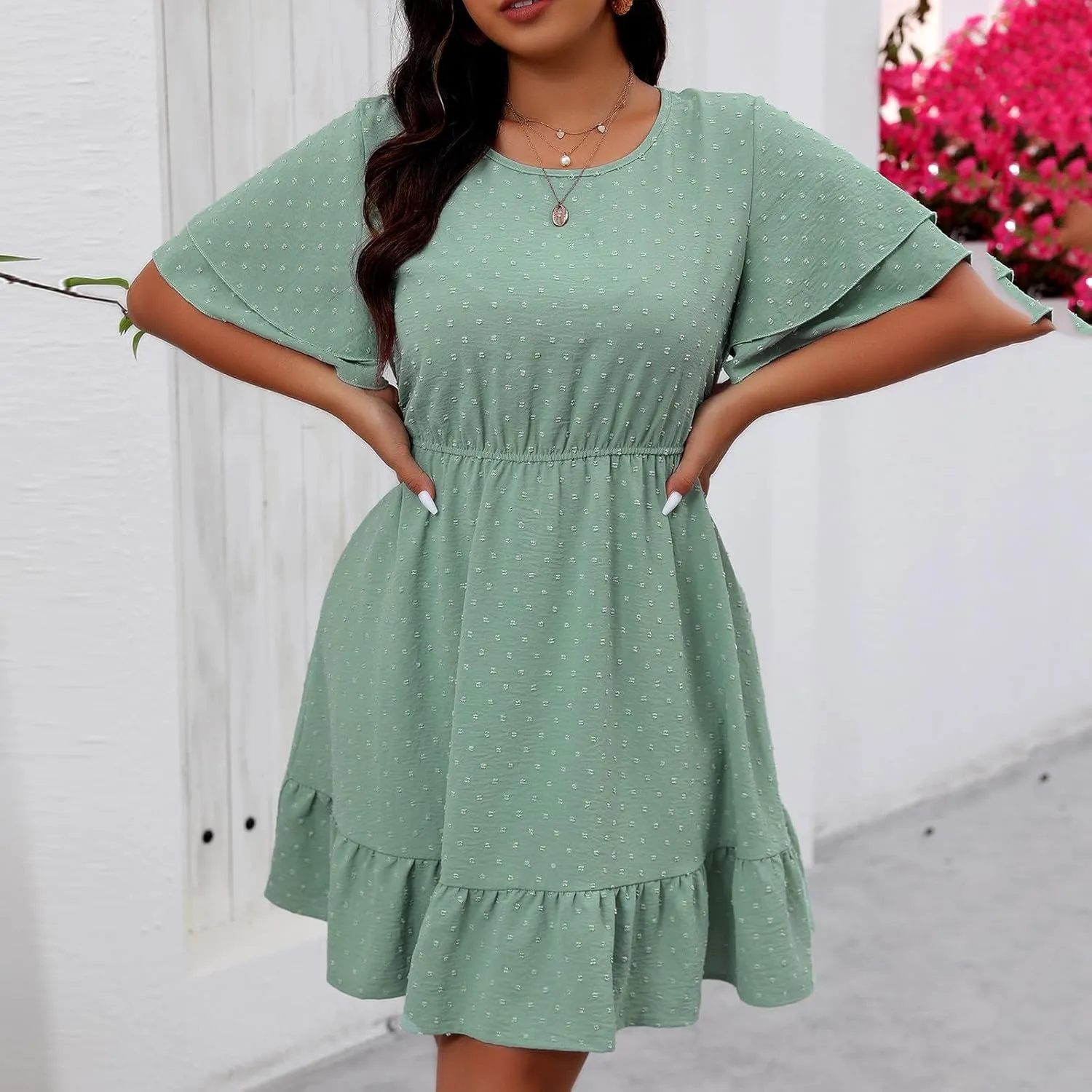Womens Dresses Short Sleeve Dresses for Women Boat Neck Maxi Long Midi Flowy Fall Summer Dresses 2025