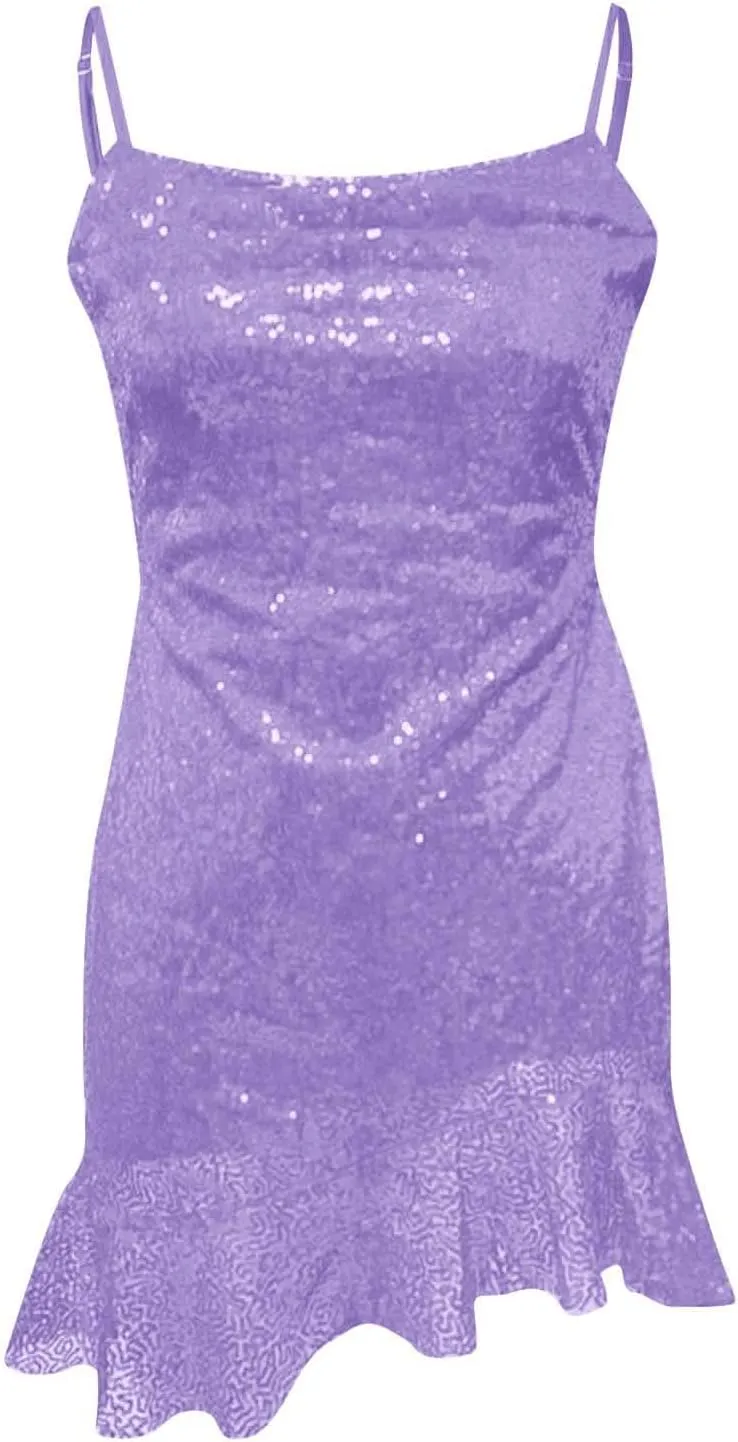 Women's Elegant Back Strap Lace Glitter Cocktail Dress with Leaf Edge Sleeveless Design for Party Evening
