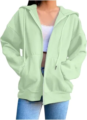 Womens Fleece Zip Up Jacket Lightweight Fall Jackets y2k Clothes Teen Girls Trendy Hoodies Sweatshirts With Pockets