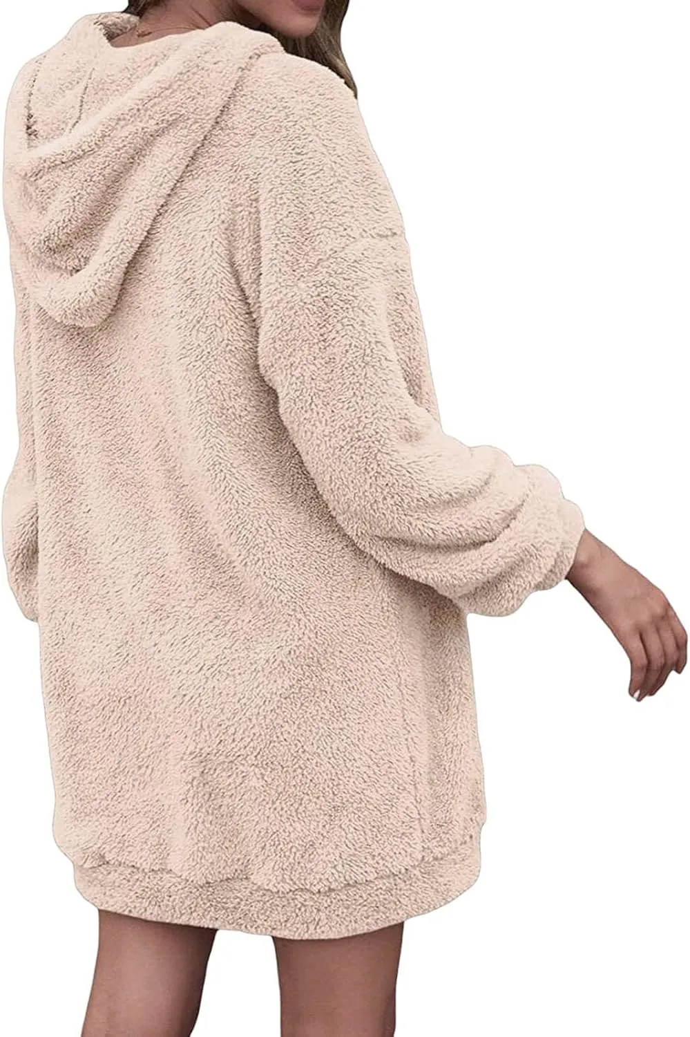 Womens Fuzzy Fleece Hoodies Oversized Half Zip Pullover Winter Long Sleeve Hooded Sweatshirts Casual Tunic Tops