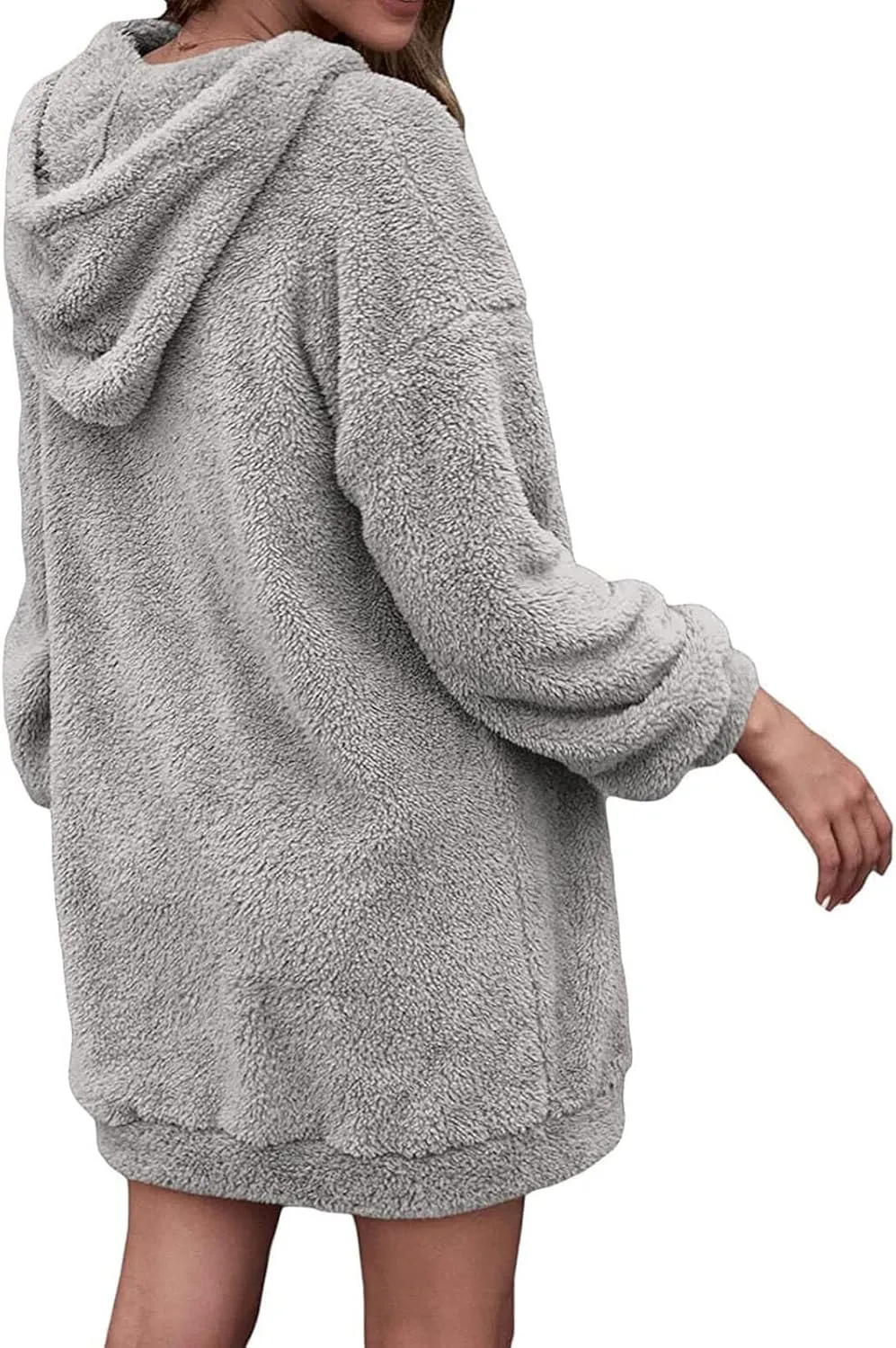 Womens Fuzzy Fleece Hoodies Oversized Half Zip Pullover Winter Long Sleeve Hooded Sweatshirts Casual Tunic Tops