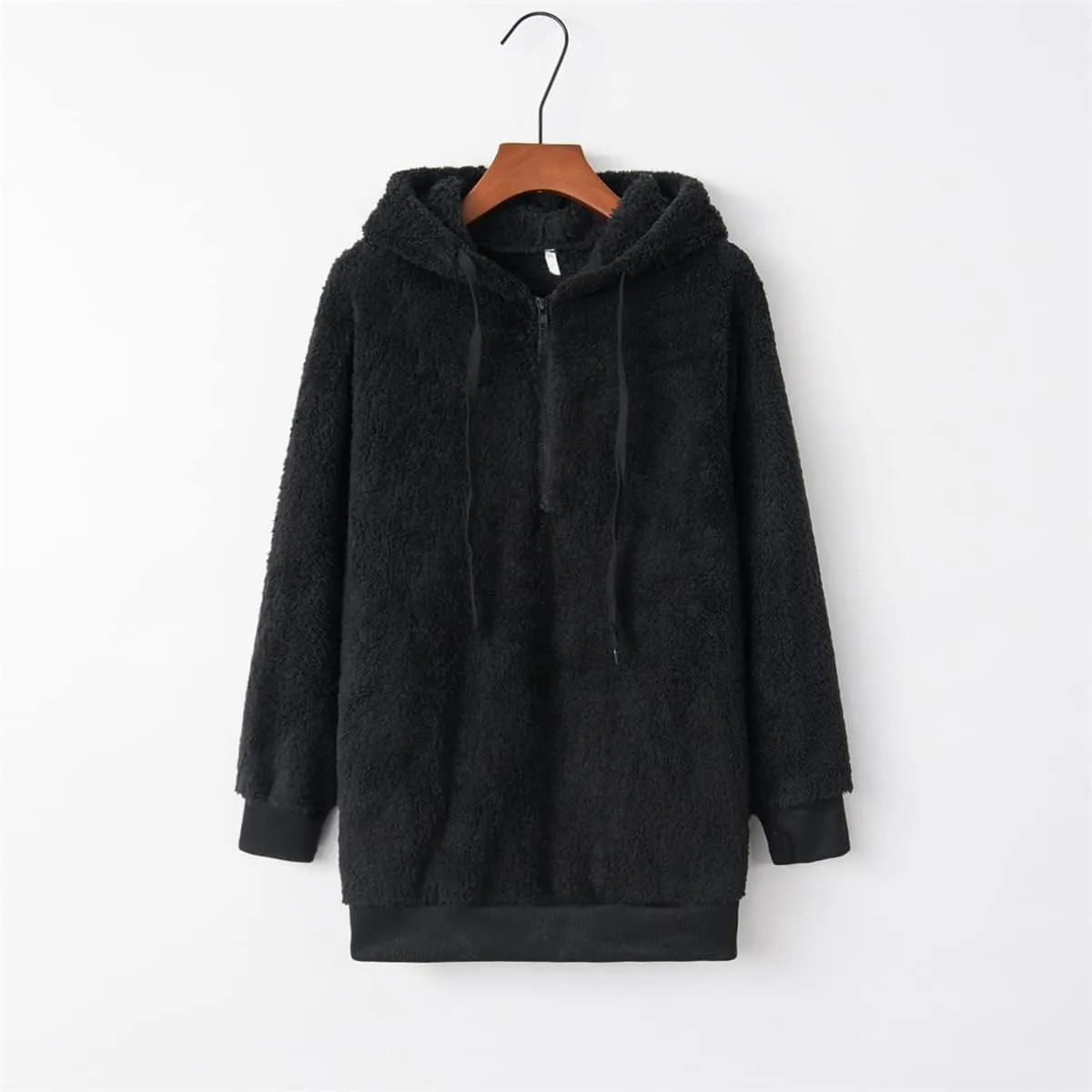 Womens Fuzzy Hoodies Oversized Sweatshirts Casual Warm Athletic Cozy Hooded Sherpa Lined Fleece Pullover with Pockets