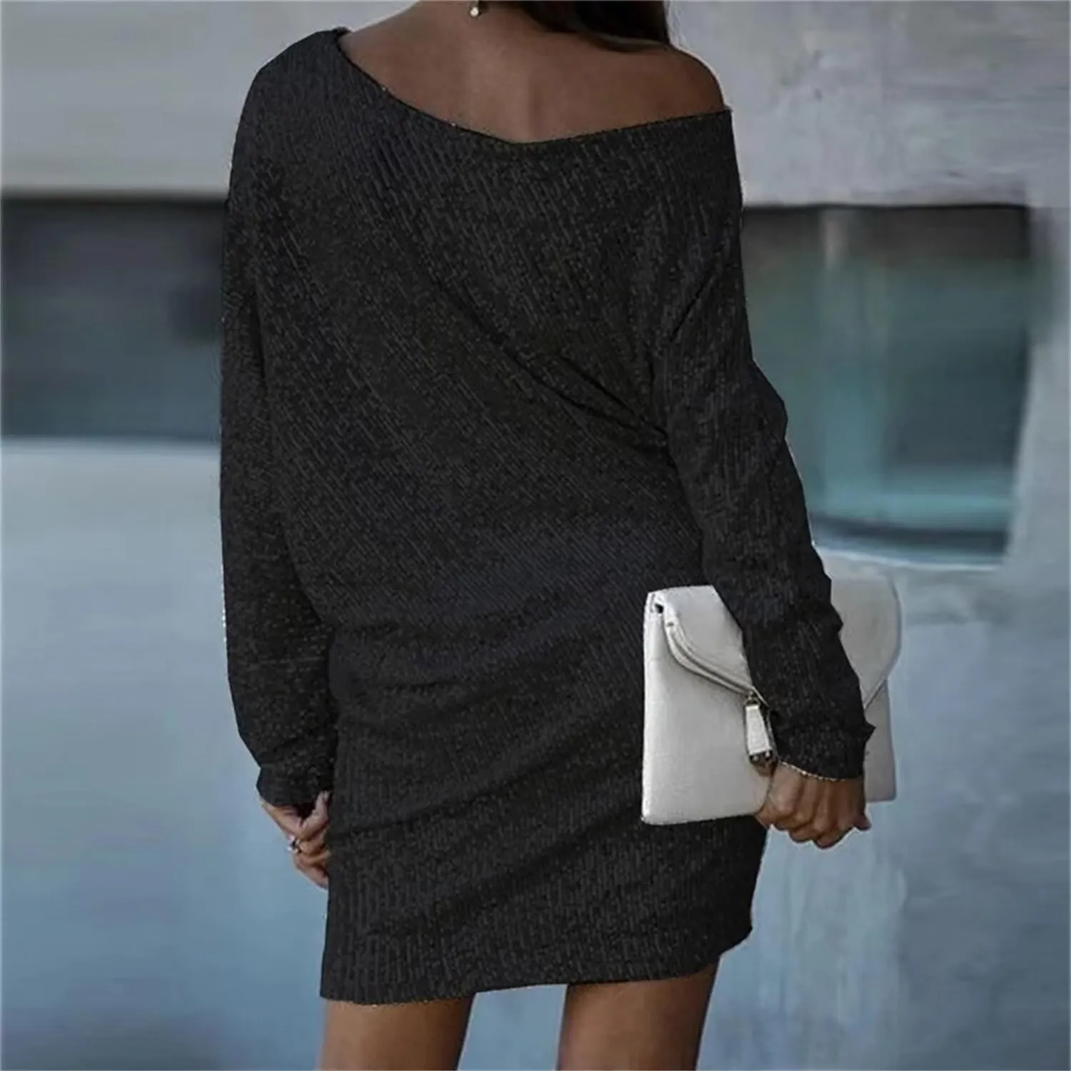 Women's Glitter Sequin Dress Loose Sparkly Sequin Party Club Dresses V Neck Short Sleeve Swing Midi Dress