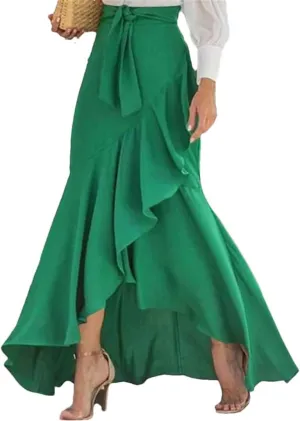 Women's High Waist Pleated Midi Skirt Irregular Hem Casual Skirt