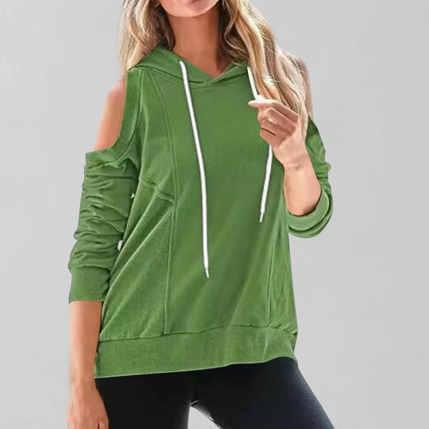 Womens Hoodies Oversized Sweatshirts Casual Hooded Pullover Off Shoulder Drawstring Long Sleeve Fall Fashion Clothes