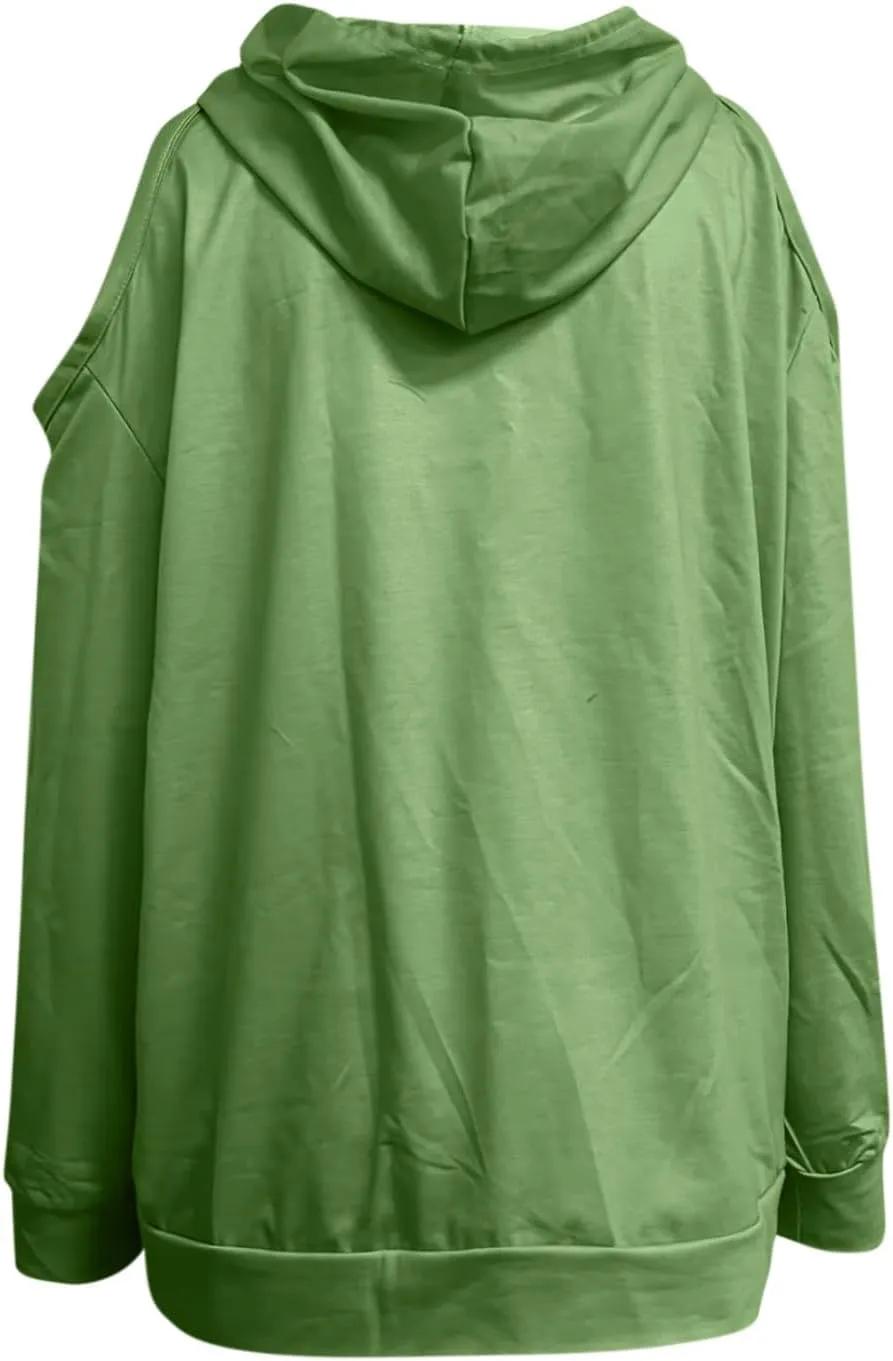 Womens Hoodies Oversized Sweatshirts Casual Hooded Pullover Off Shoulder Drawstring Long Sleeve Fall Fashion Clothes