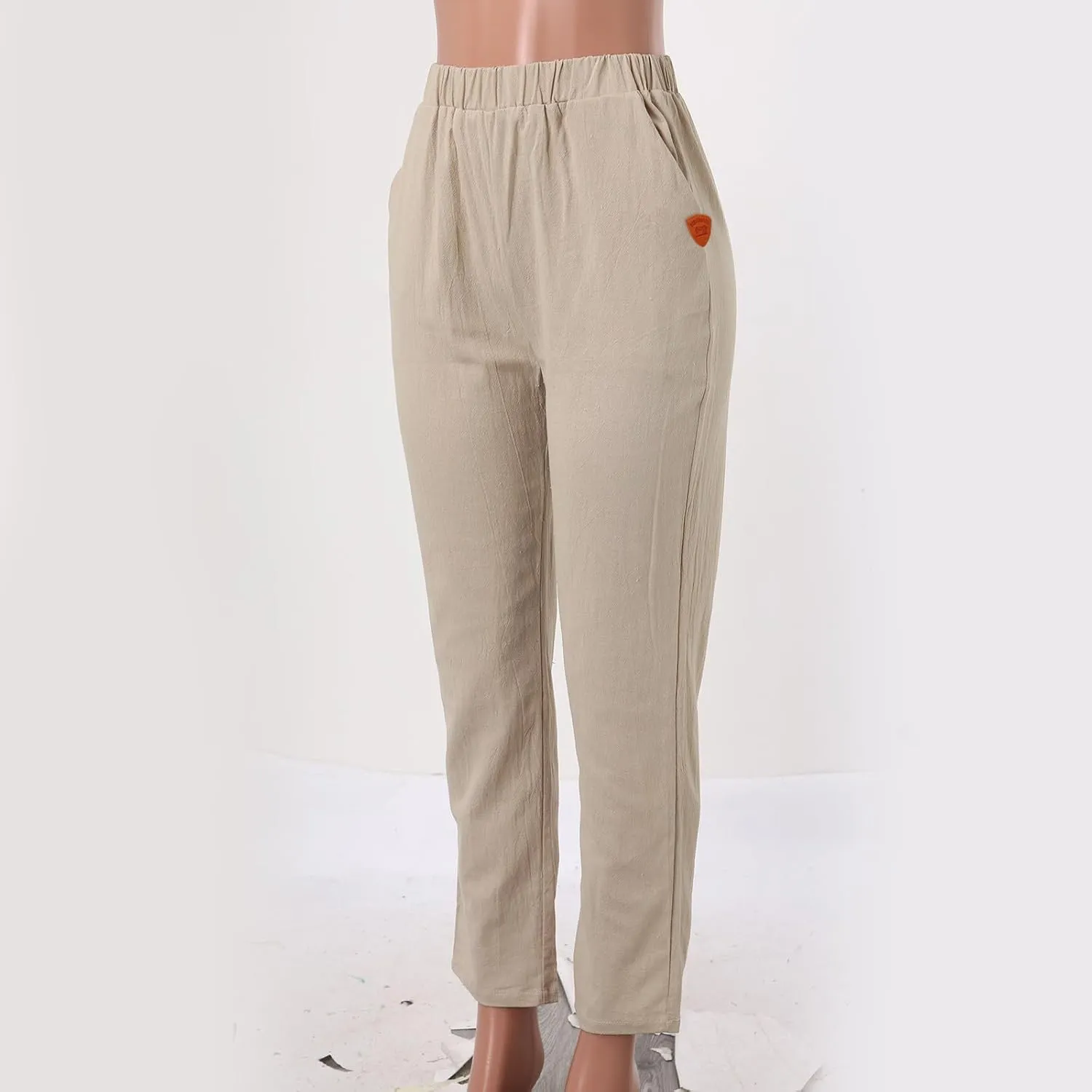 Women's Linen Blend Pants Drawstring Relaxed Breathable Wide Leg Pant Elastic Waisted Summer Straight Leg Trousers