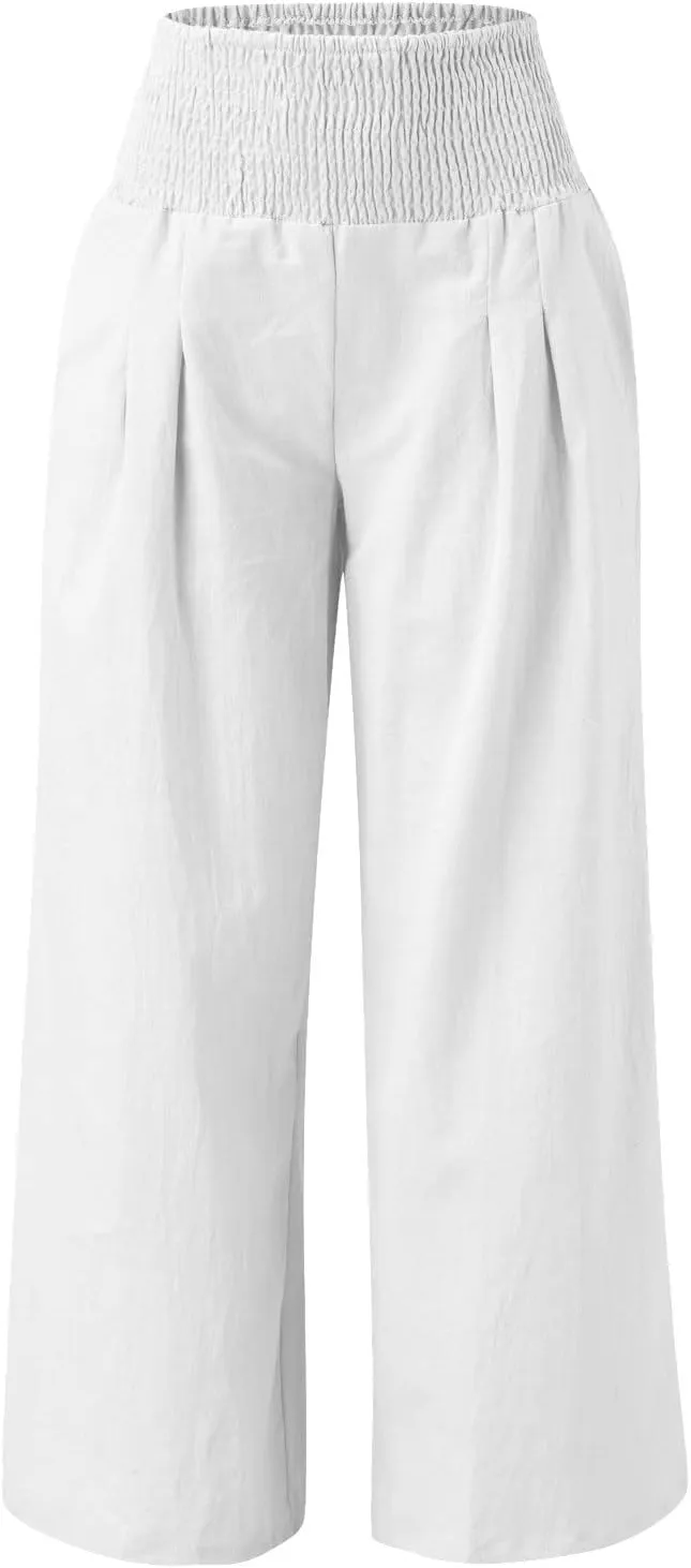 Womens Linen Palazzo Pants Loose Fit Hight Elastic Waist Wide Leg 2025 Summer Trendy Lightweight Flowy Trousers