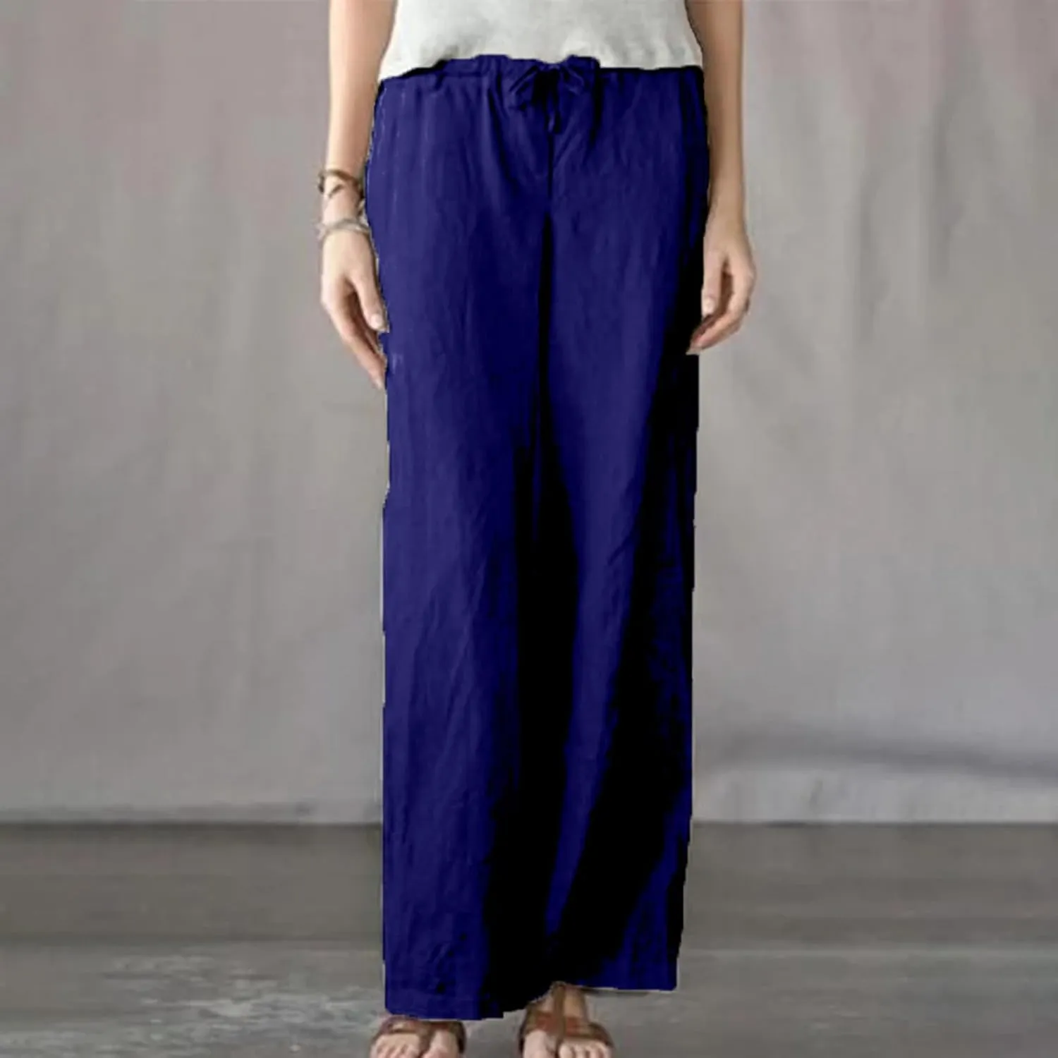 Womens Linen Pants 2025 Summer Casual Loose High Waisted Pants Relaxed Fit Elastic Waist Wide Leg Pants Trousers