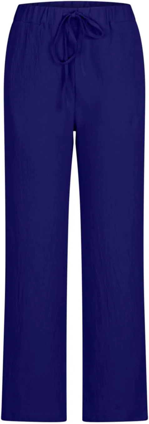 Womens Linen Pants 2025 Summer Casual Loose High Waisted Pants Relaxed Fit Elastic Waist Wide Leg Pants Trousers