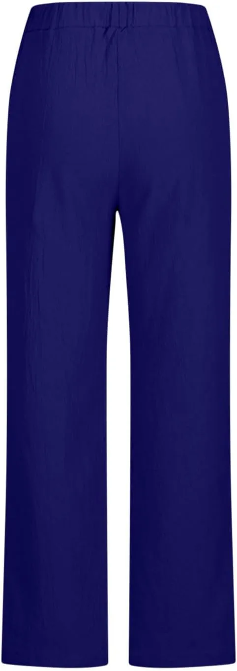 Womens Linen Pants 2025 Summer Casual Loose High Waisted Pants Relaxed Fit Elastic Waist Wide Leg Pants Trousers