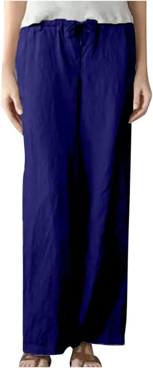 Womens Linen Pants 2025 Summer Casual Loose High Waisted Pants Relaxed Fit Elastic Waist Wide Leg Pants Trousers