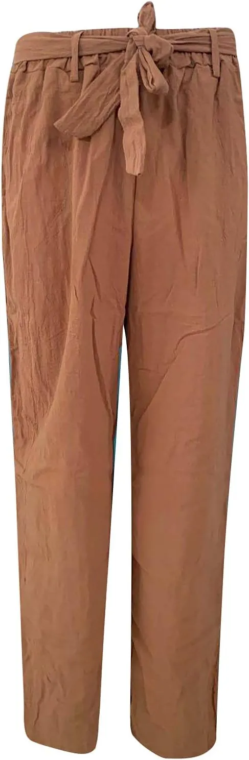 Womens Linen Pants 2025 Summer Casual Loose High Waisted Pants Relaxed Fit Elastic Waist Wide Leg Pants Trousers