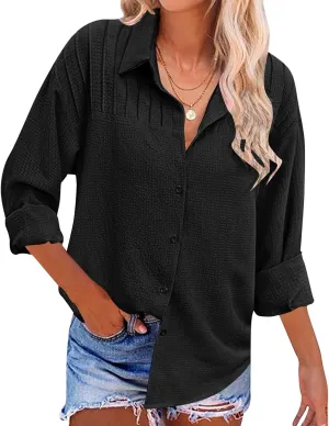 Womens Long Sleeve Tops V Neck Button Down Blouses Solid Classic Fit Shirts Spring Fall Daily Party Fashion Clothes