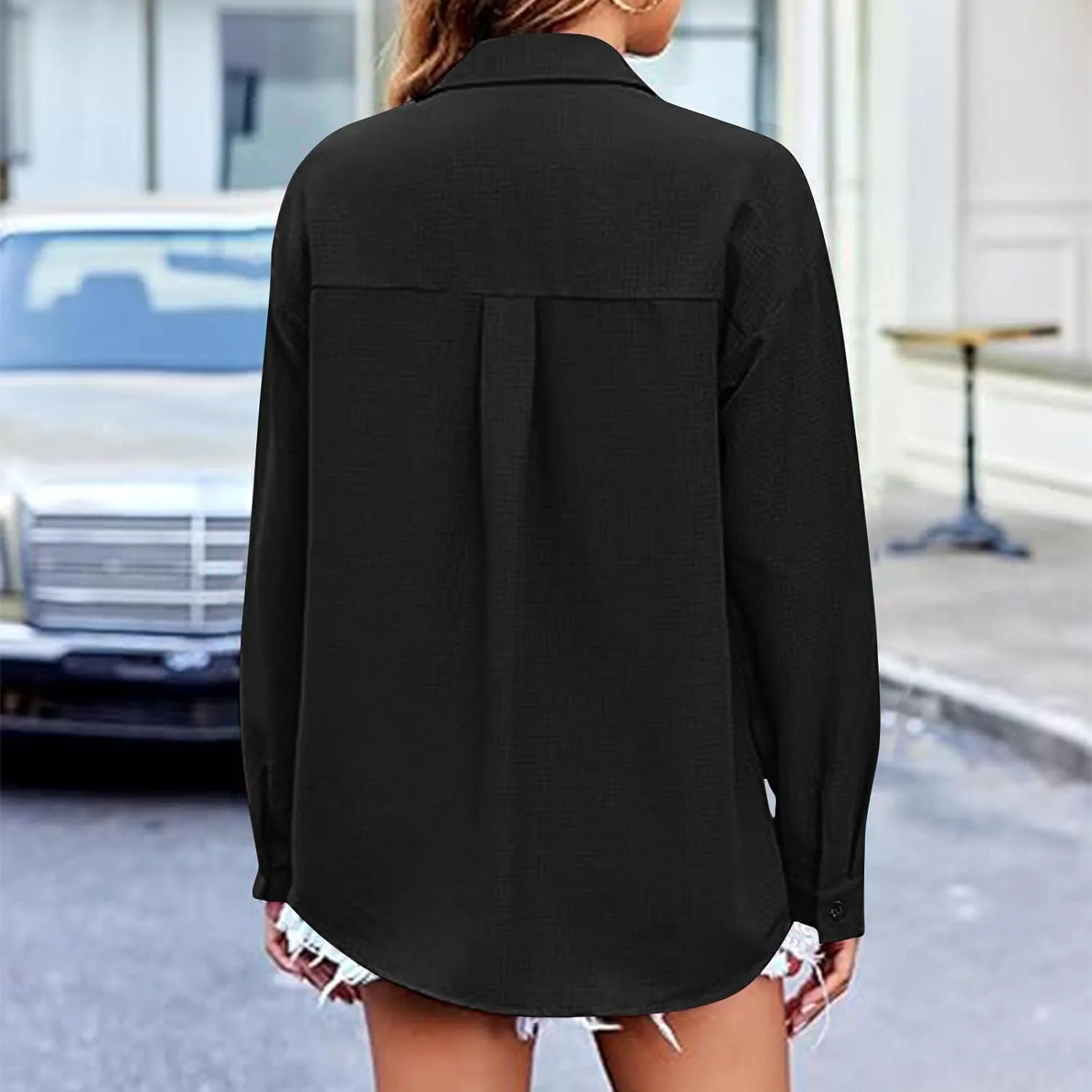Womens Long Sleeve Tops V Neck Button Down Blouses Solid Classic Fit Shirts Spring Fall Daily Party Fashion Clothes