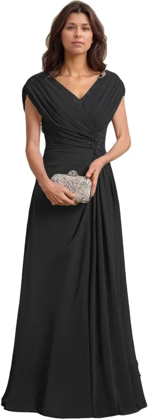 Womens Mother of The Bride Dresses for Wedding Chiffon A-Line Beaded Pleats Elegant Formal Evening Gowns