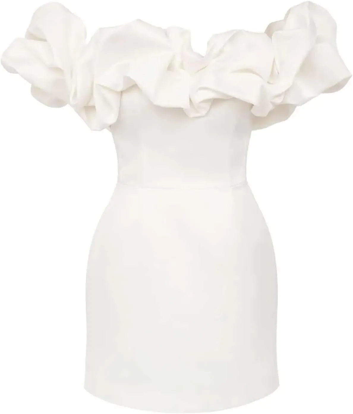 Womens Off Shoulder Strapless Mini Dress Ruffle Trim Ruched Sleeveless Bodycon Party Dressses Elegant Cocktail Dress