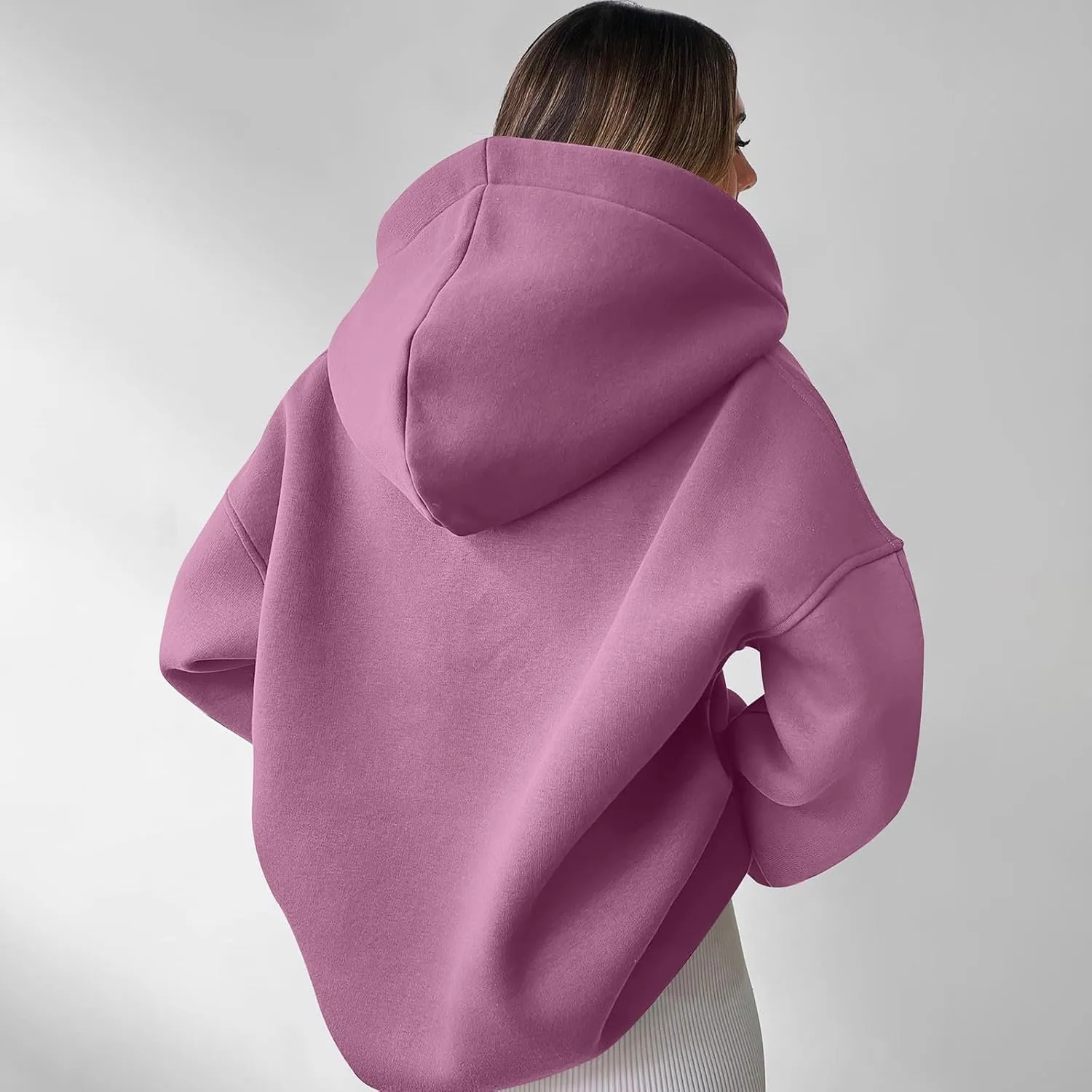 Womens Oversized Hoodie V Neck Sweatshirts 2024 Fall Tunic Pullover Top Trendy Teen Girls Preppy Clothes
