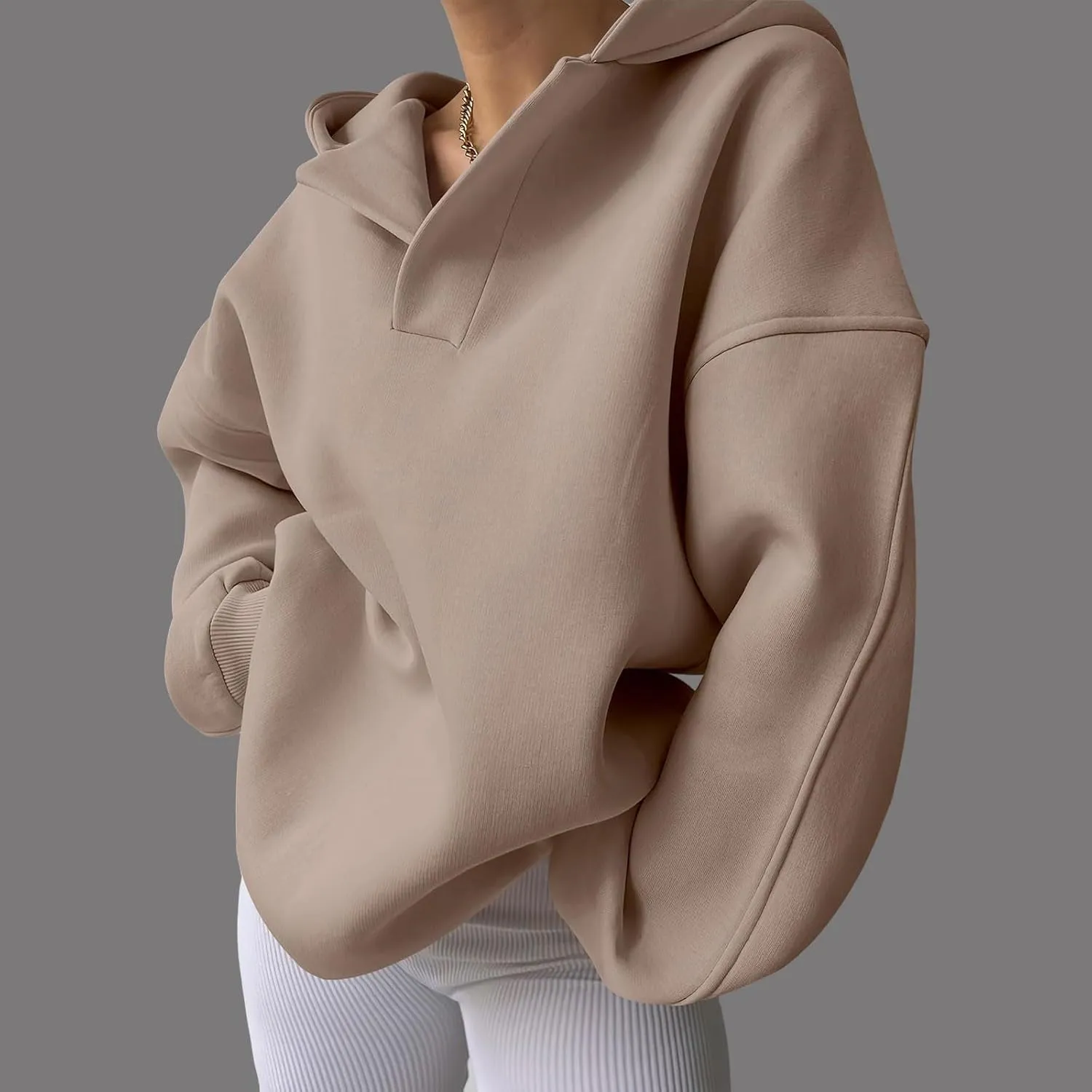 Womens Oversized Hoodie V Neck Sweatshirts 2024 Fall Tunic Pullover Top Trendy Teen Girls Preppy Clothes
