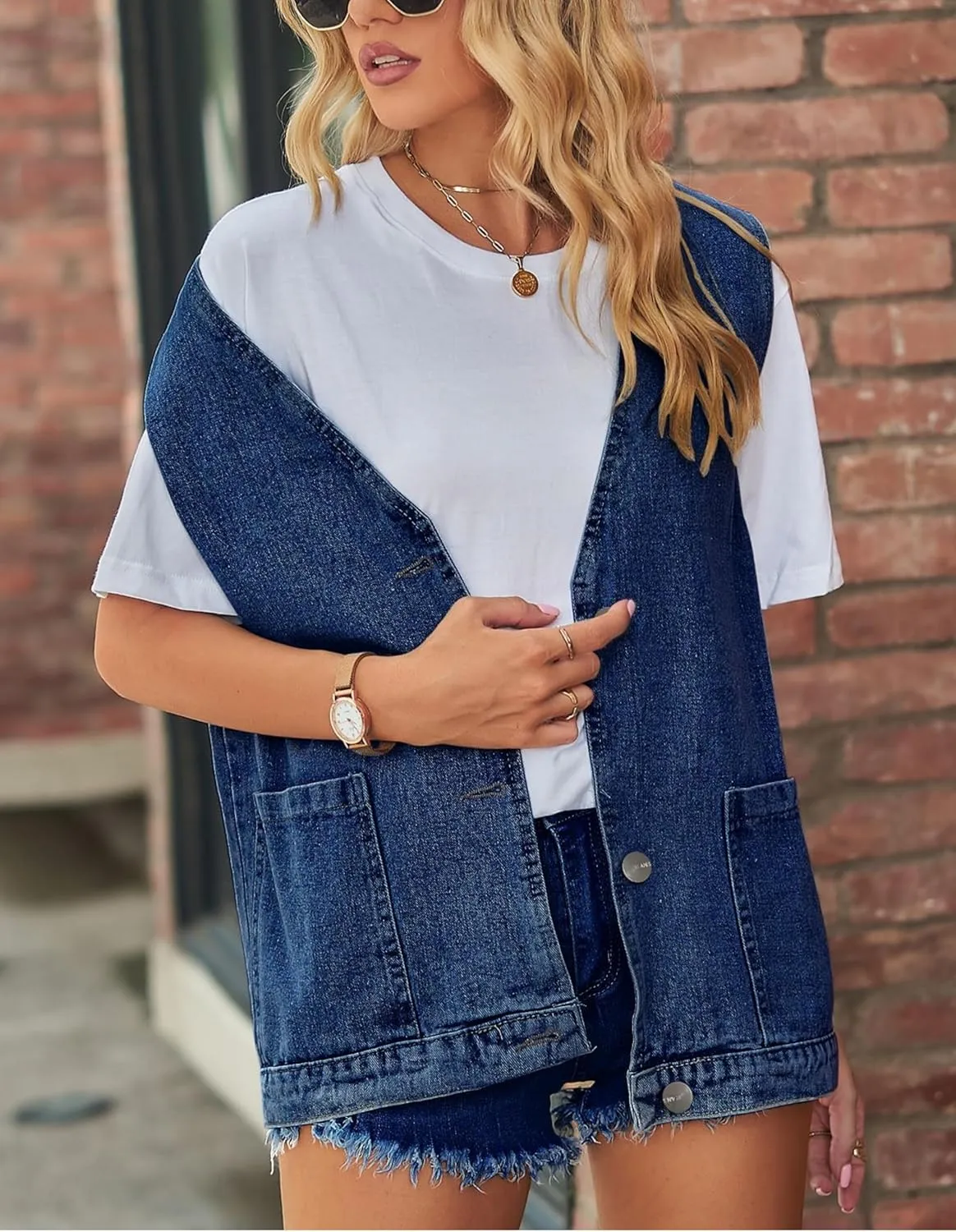 Womens Oversized Sleeveless Jean Denim Jacket Button Down Vest Top for Women Summer Waistcoat Jeans Vests Tops