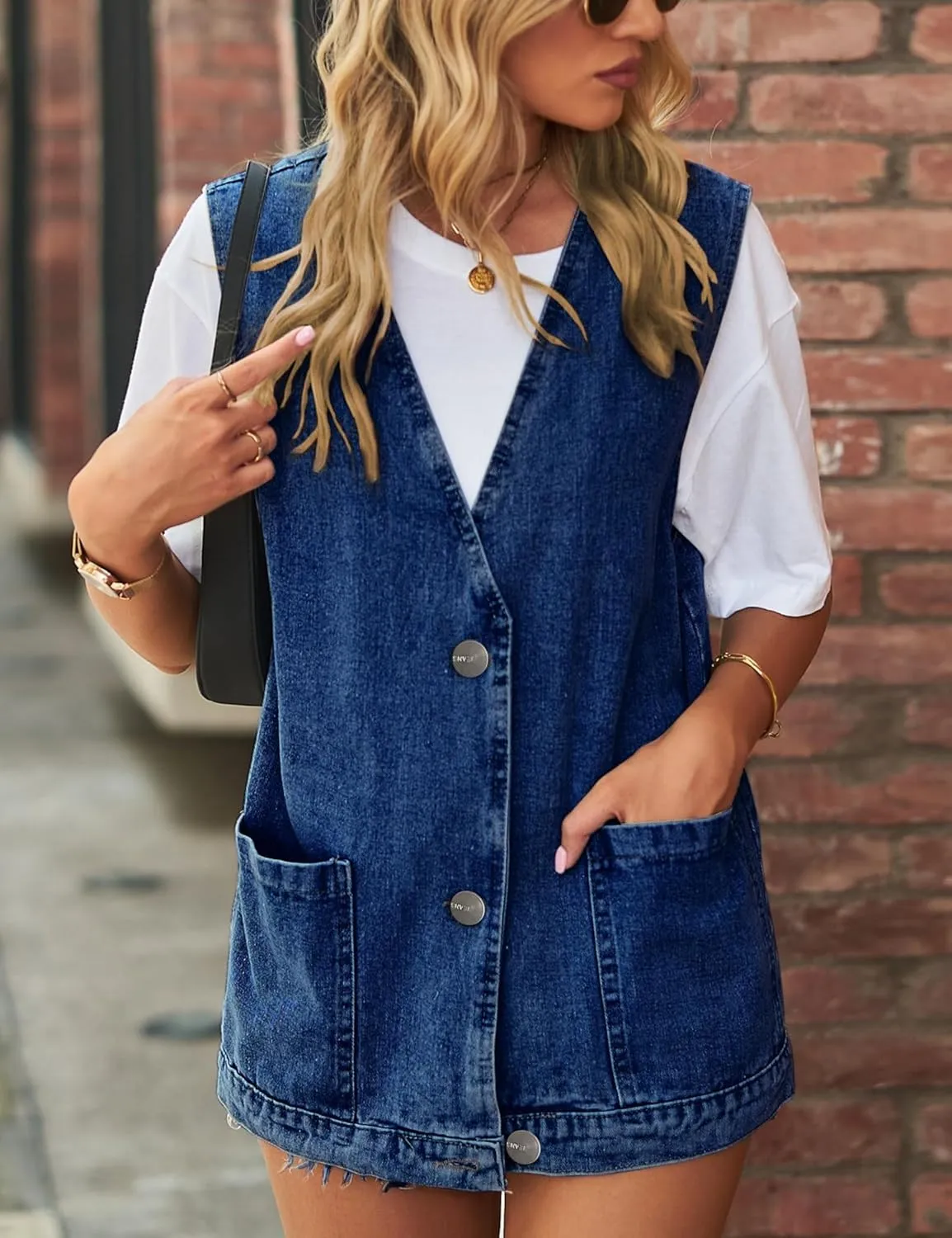 Womens Oversized Sleeveless Jean Denim Jacket Button Down Vest Top for Women Summer Waistcoat Jeans Vests Tops