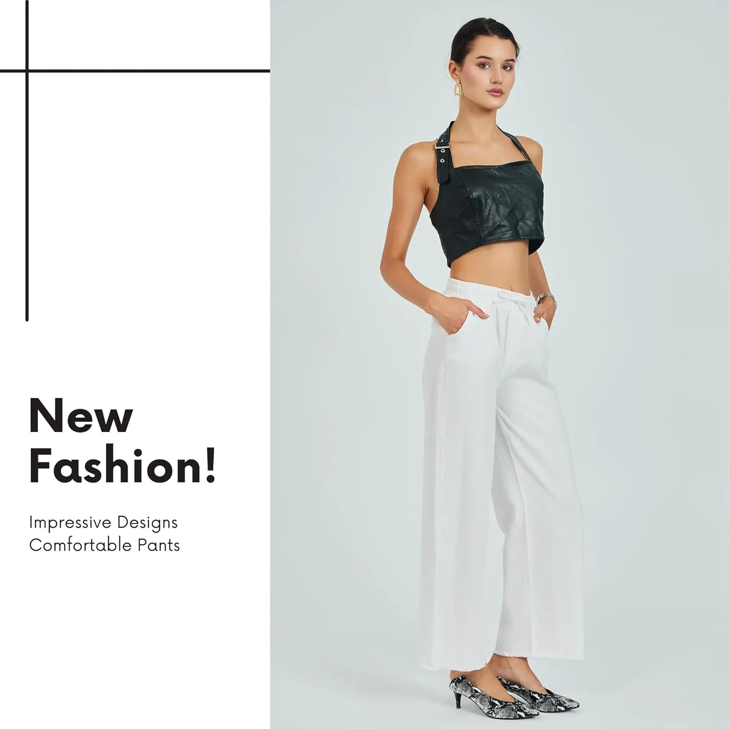 Womens Pants | High-Waisted Wide-Leg Elastic Waist Long Trousers Skirts | Casual Women's Relaxed Outfits