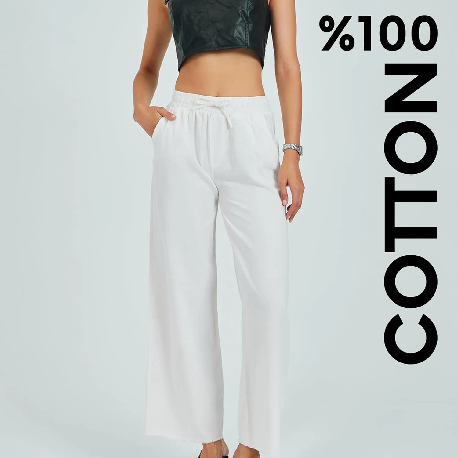 Womens Pants | High-Waisted Wide-Leg Elastic Waist Long Trousers Skirts | Casual Women's Relaxed Outfits