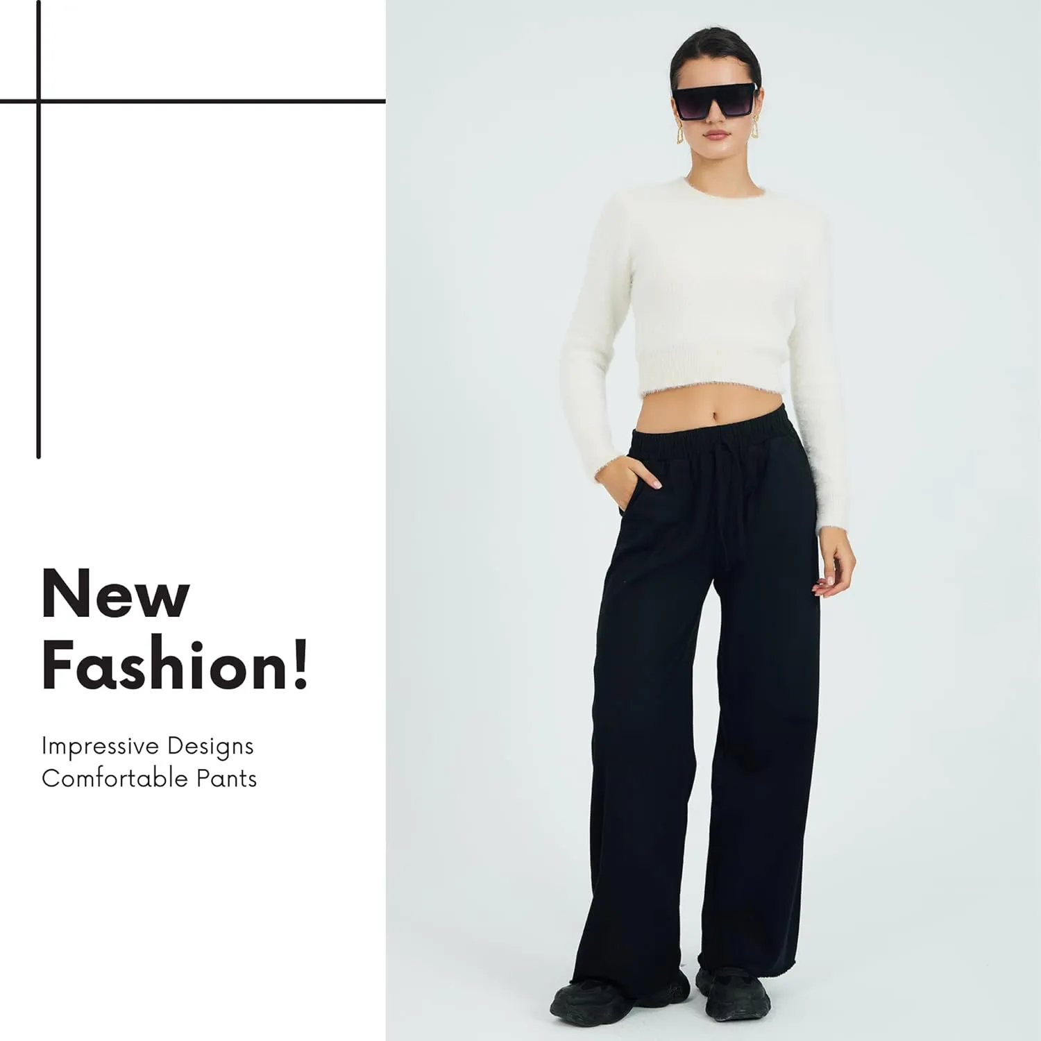 Womens Pants | High-Waisted Wide-Leg Elastic Waist Long Trousers Skirts | Casual Women's Relaxed Outfits