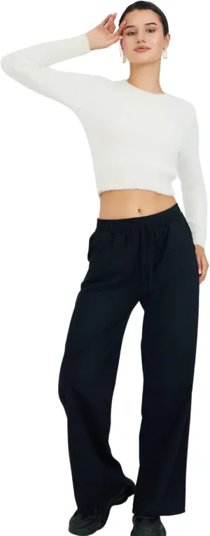 Womens Pants | High-Waisted Wide-Leg Elastic Waist Long Trousers Skirts | Casual Women's Relaxed Outfits