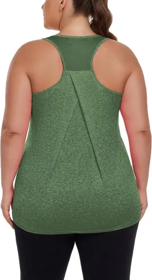 Women's Plus Size Athletic Tank Tops Racerback Workout Flowy Tops Yoga Running Sleevelss Summer Shirts Loose